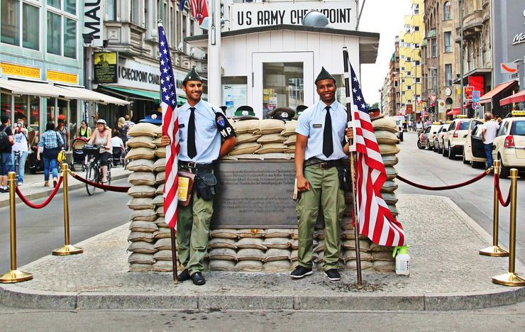 The Checkpoint Charlie Museum is located on the left just beyond the checkpoint