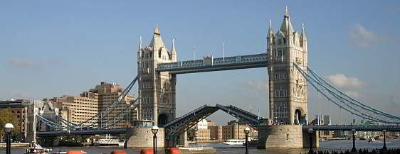 Tower Bridge with bascules being raised