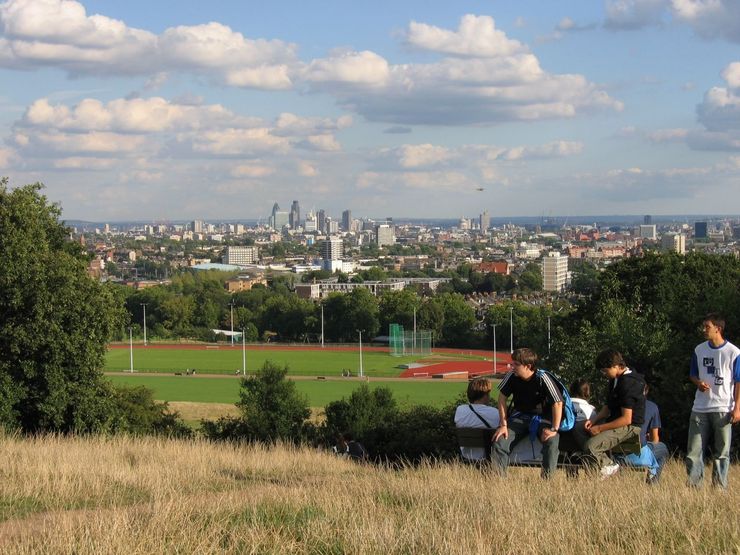 View of the London Financial District from Parliament Hill in the Hampstead Heath