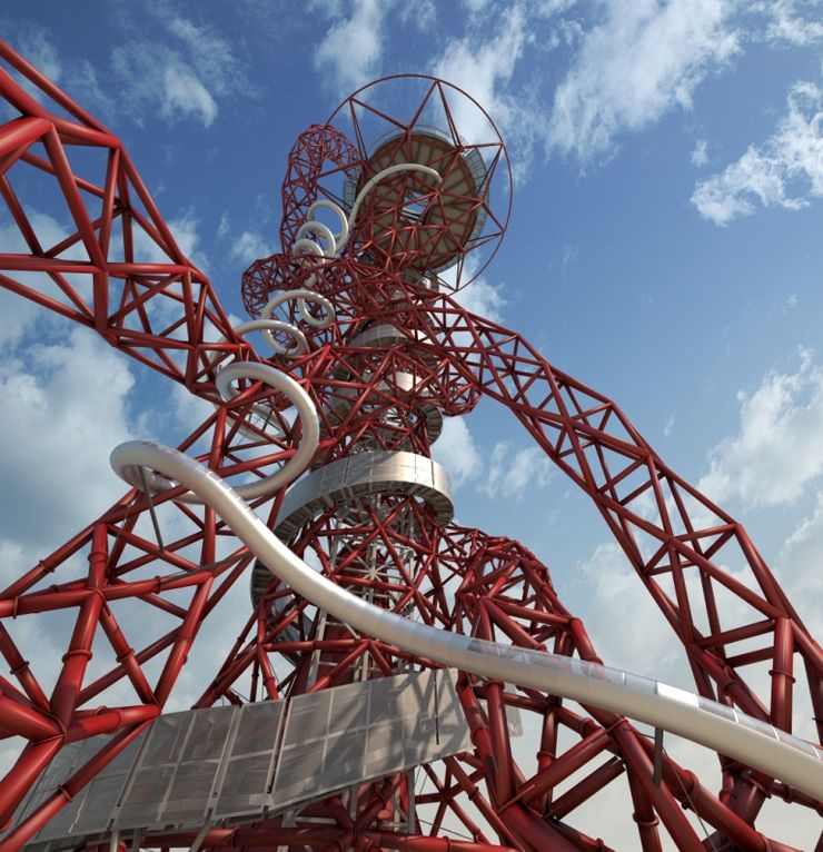 Looking up at the twists and turns of the ArcelorMittal Orbit Slide