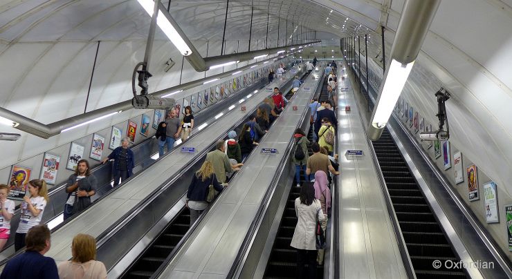 Typical long escalators at a London Tube Station
