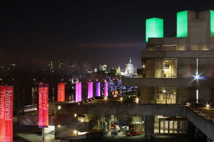 Nighttime view of the Royal National Theatre and the Southbank
