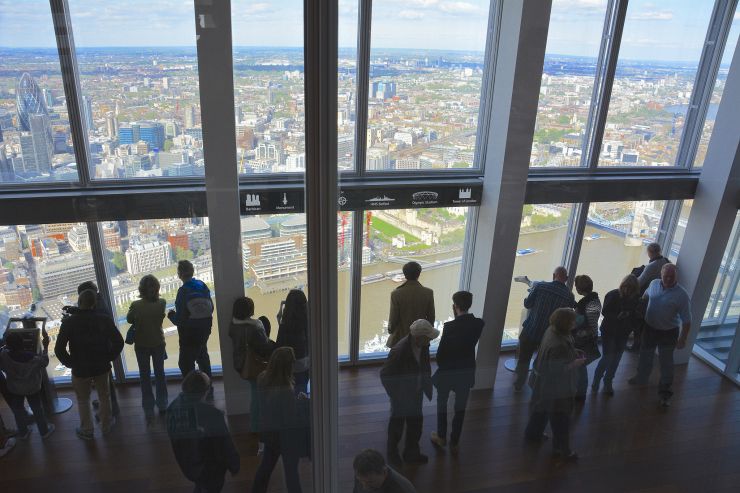 People enjoying the spectacular view from the viewing platform of the Shard
