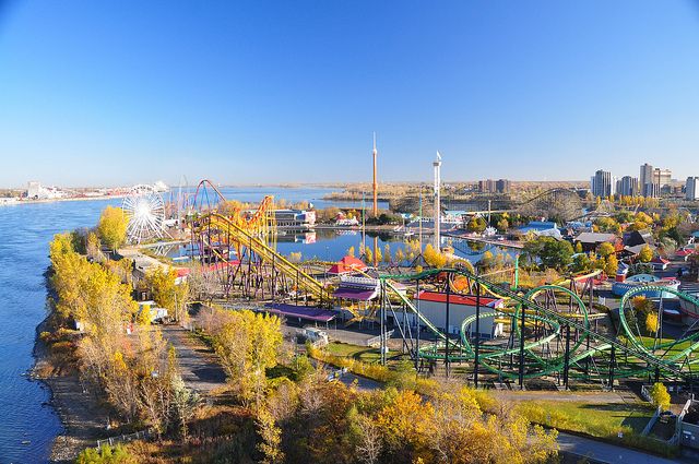 A overview of La Ronde amusement park and its many roller coasters