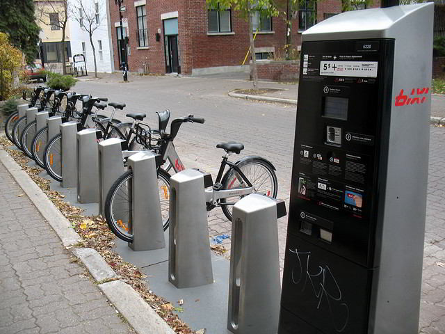 Montreal has bicycle rental stations downtown similar to the Velib in Paris