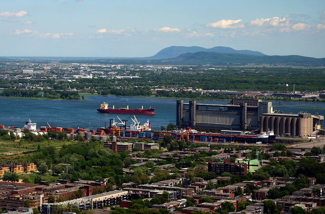 View towards the Saint Lawrence River from the observatory on the Montreal Tower