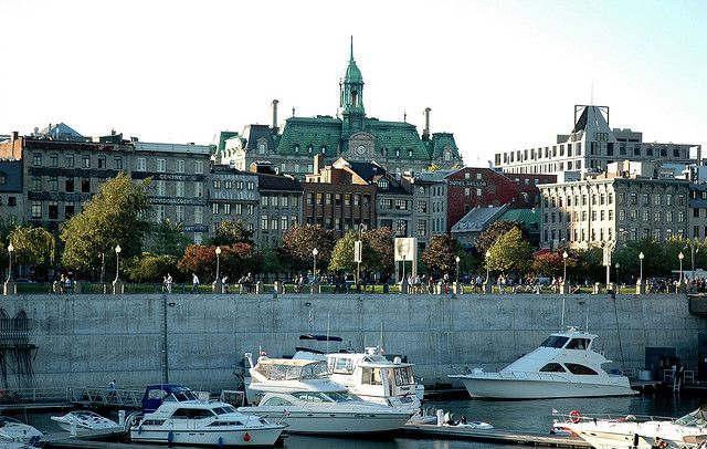 View of Old Montreal including the City Hall from the Old Port Promenade