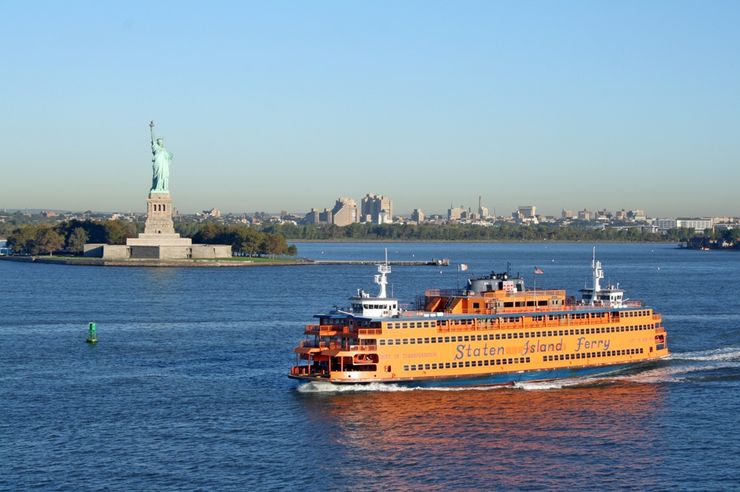 The Staten Island Ferry passing the Statute of Liberty
