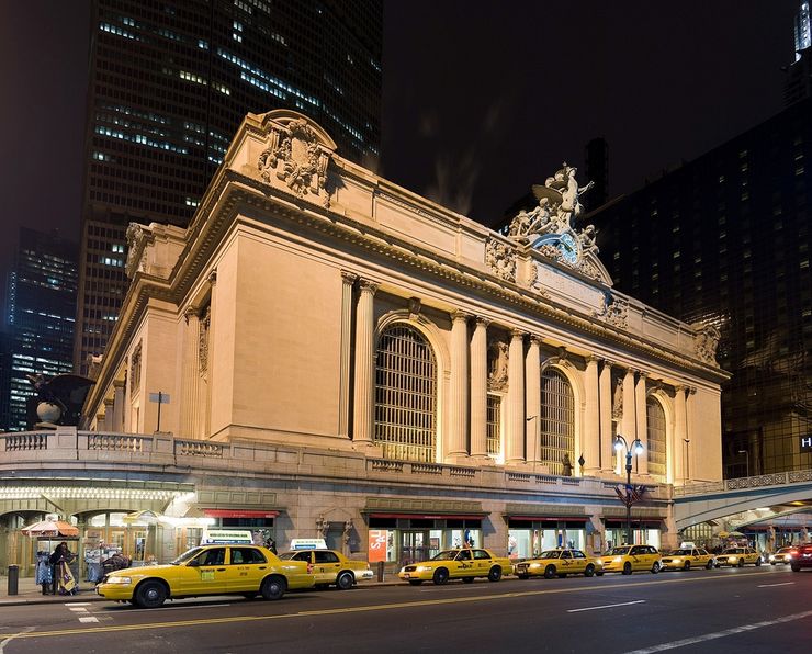 Taxi Cabs Lined up outside the iconic Grand Central Terminal in New York City