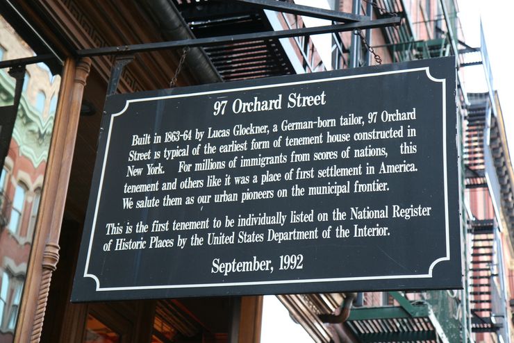 Entrance sign outside the Tenement Museum in NYC