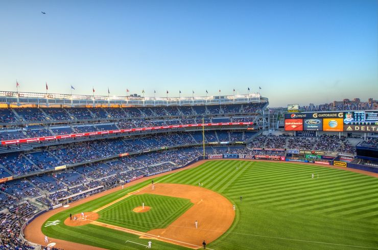 Overlooking the field and stands of the New Yankee Stadium