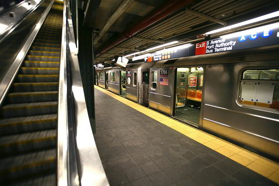 New York Subway Train stopped at Times Square
