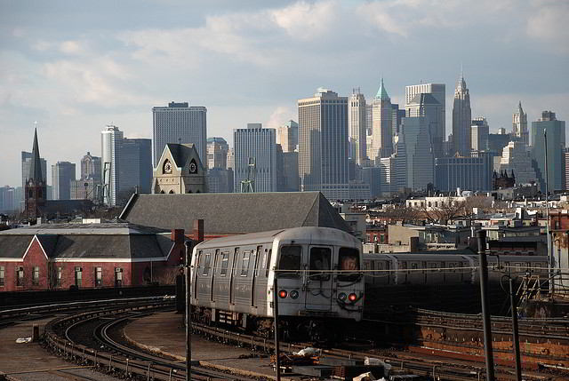 A NYC subway train bound for Manhattan