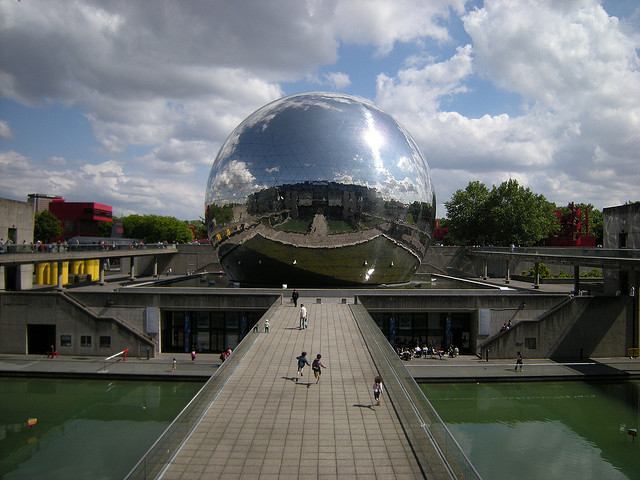 View of the Geode which houses the 3D theatre at Cité des Sciences et de l’Industrie