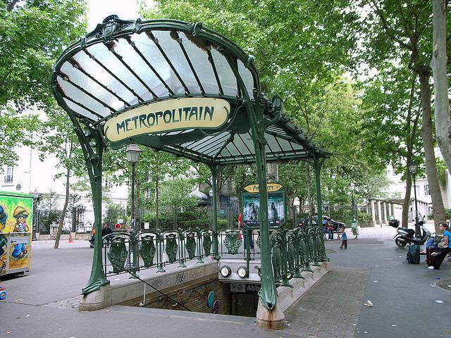 Entrance to a Paris Metro Station featuring one of the famous Art Nouveau METROPOLITAIN signs