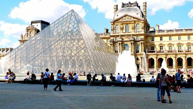 Famous Glass Pyramid entrance to the Louvre