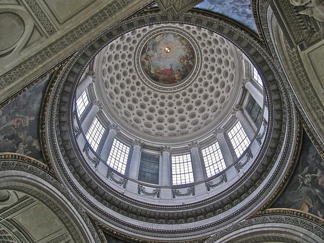Looking up inside the dome of the Pantheon in Paris