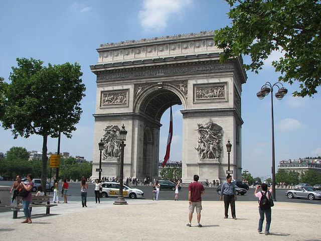 View of the Arc de Triomphe from across the traffic circle