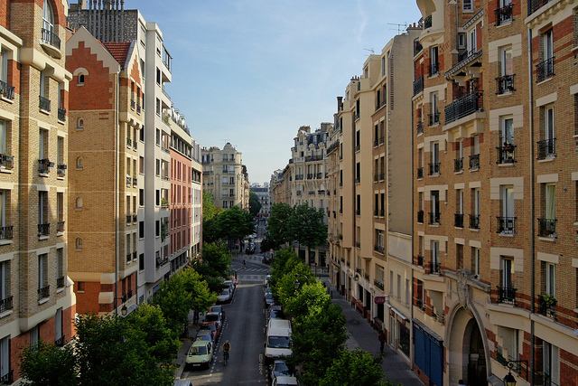 View down a Paris street from the Promenade Plantee