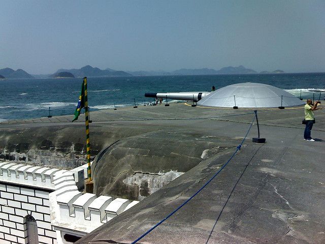 Canons aimed across the entrance to Guanabara Bay from Fort Copacabana