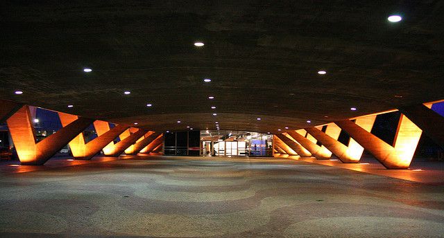 The space underneath the Museum of Modern Art is popular for public gatherings and events