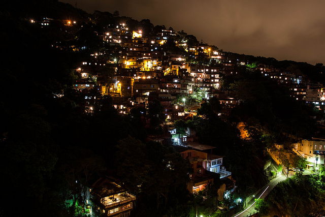 Cloaked in the darkness of night the lights of the favelas can actually look beautiful