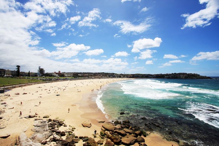 The beautiful white sands and turquoise waters of Bondi Beach in Sydney