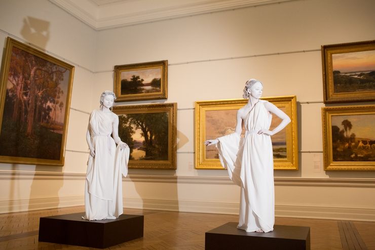 Classic paintings are overshadowed by live human statues during this exhibit at the Art Gallery NSW