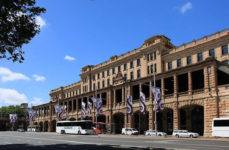 Sandstone facade of Central Railway Station in Sydney