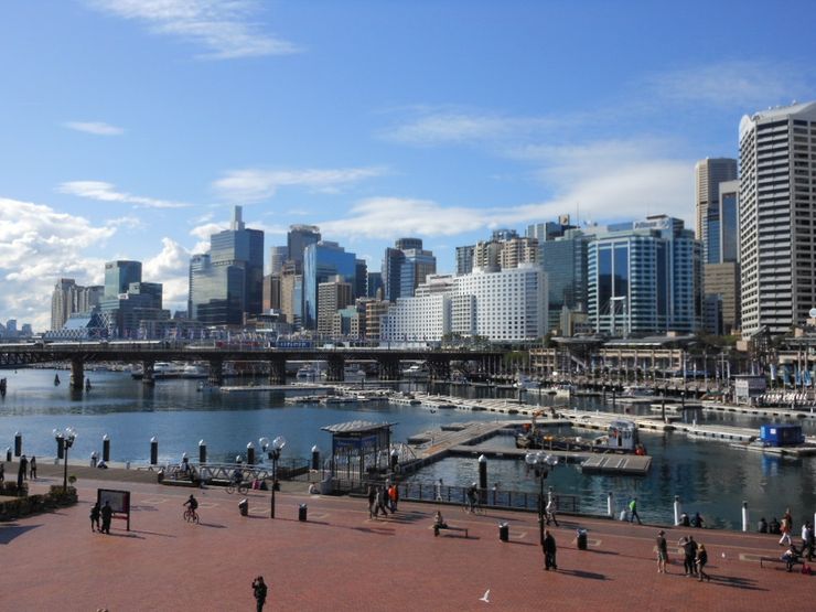 Looking east across Darling Harbour towards the Central Business District