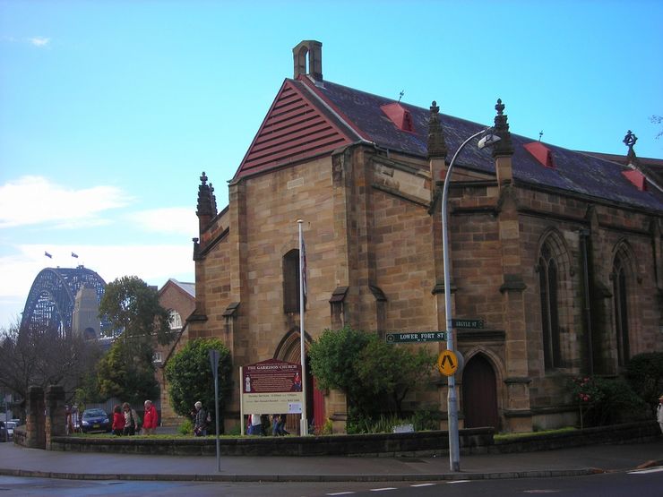 Garrison Church with the Harbour Bridge in the background