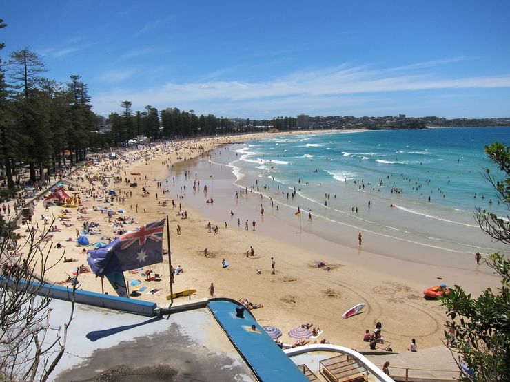 Golden sands of Manly Beach as seen from the opposite direction