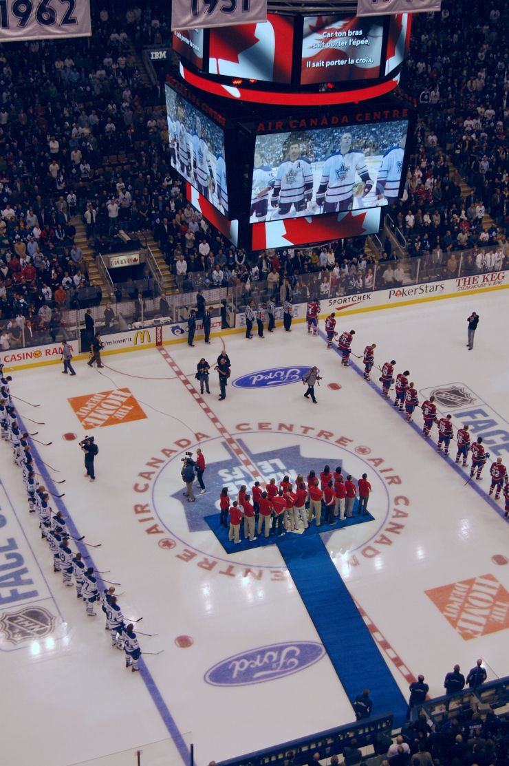 The Toronto Maple Leafs get ready to play at the Scotia Bank Arena