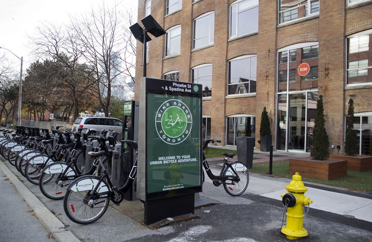 Toronto Bike Share Station in front of Hotel Ocho
