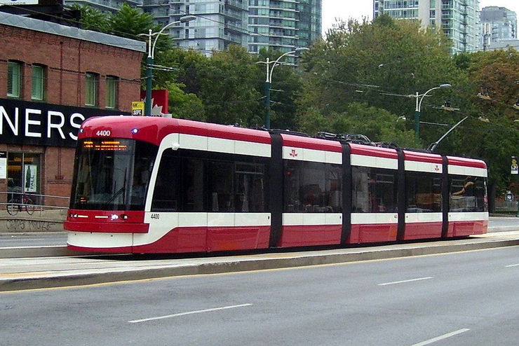 One of Toronto's new Flexity Streetcars on Spadina Avenue
