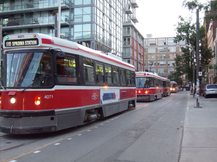 Streetcars queued up for service on Spadina