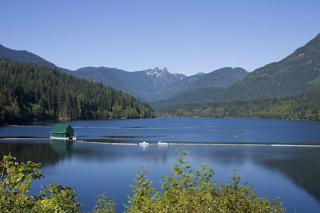 Capilano Lake with the 'Lions' twin peaks in the background