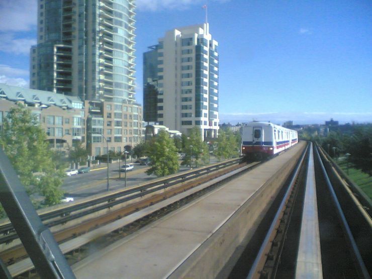 SkyTrain approaching from opposite direction