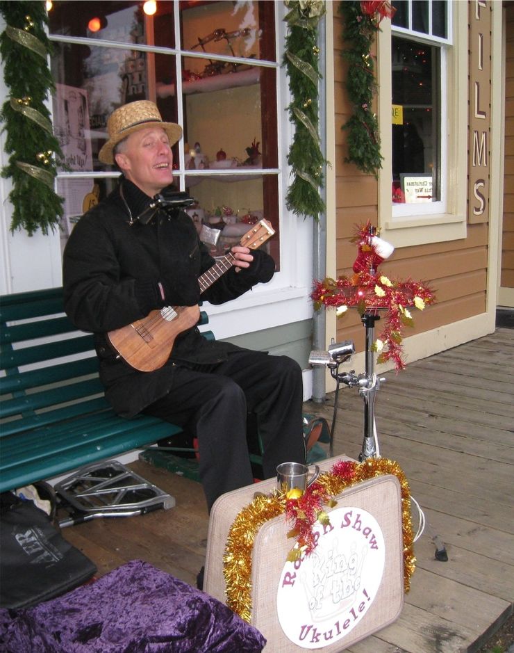 A banjo player entertains guests at the Burnaby Village Museum