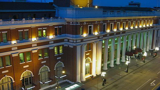 Exterior View of Waterfront Station at Night