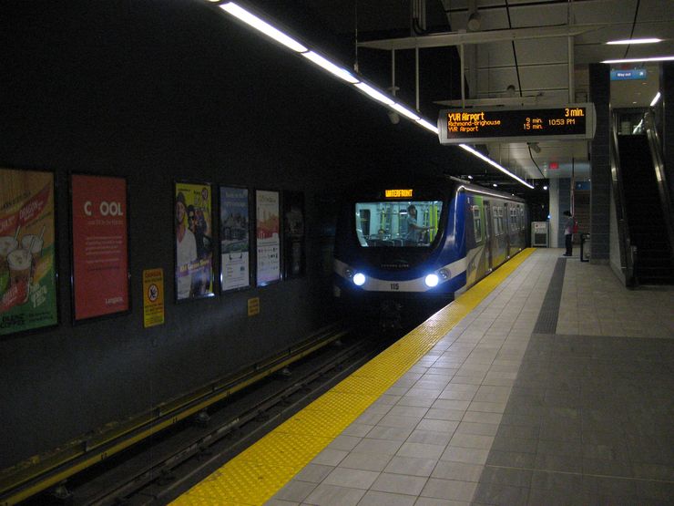 Canada Line Train pulling into Waterfront Station Downtown Vancouver