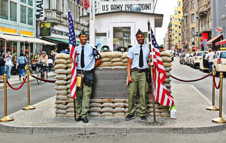 Checkpoint Charlie with the Museum in the background