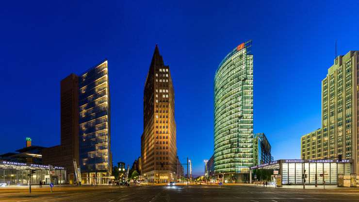 Skyscrapers bordering Potsdamer Platz at Dusk