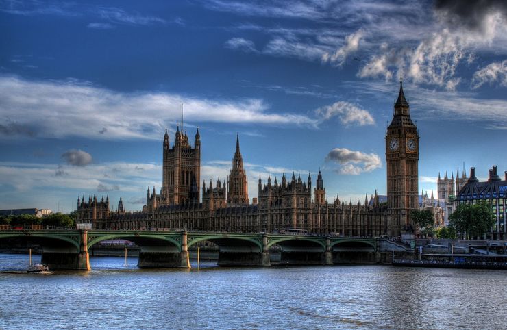 Gothic Spires of the Palace of Westminster with Westminster Bridge in the Foreground