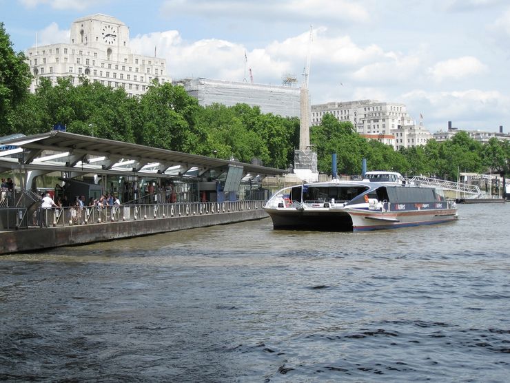 Thames Clipper Catamaran Docking at Embankment Pier