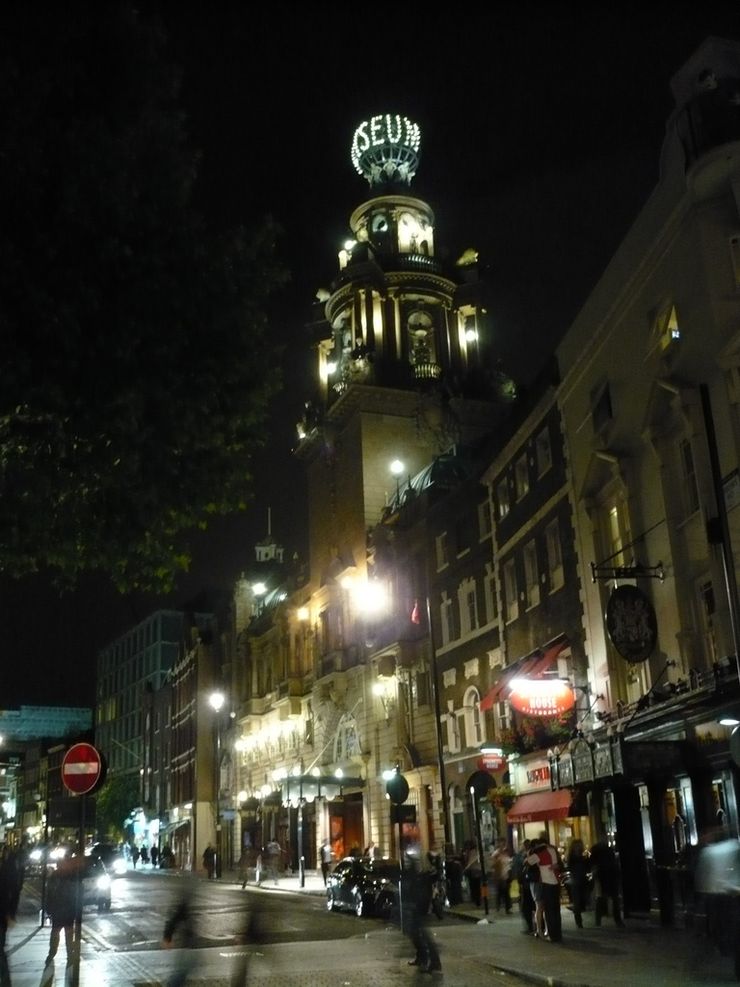 London Coliseum and its crowning globe at night