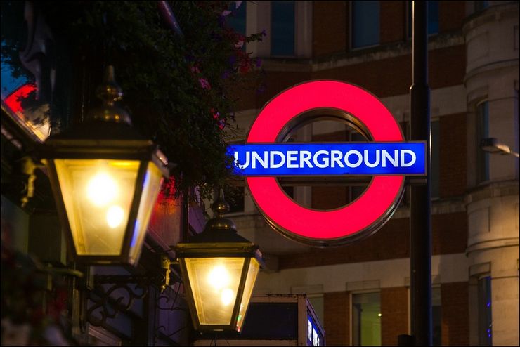 Tube sign at night