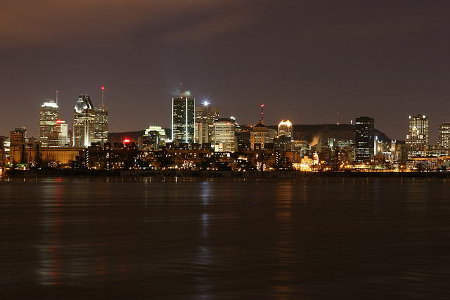 View of the Montreal Skyline from the Saint Lawrence River at Night