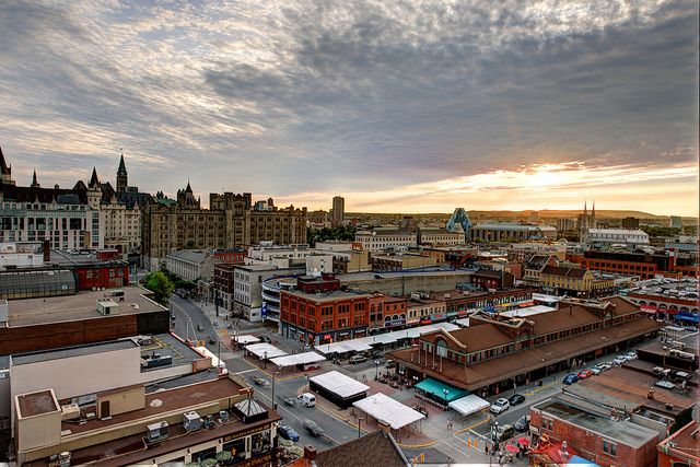Overview of Byward Market with Parliament Hill in the background
