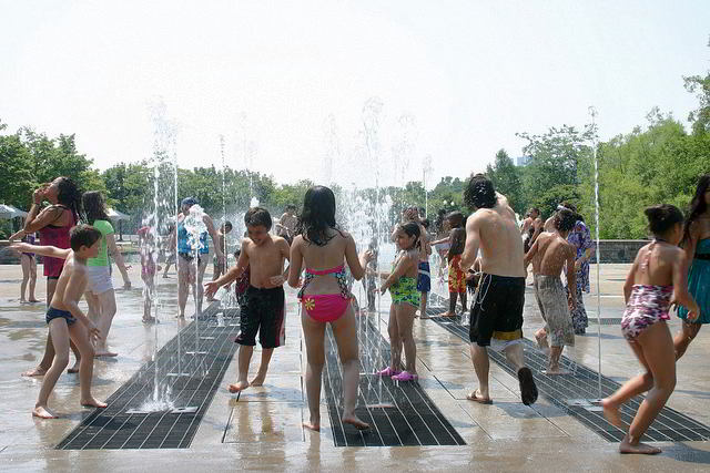 Cooling off during the summer at a water park in Parc Jean Drapeau